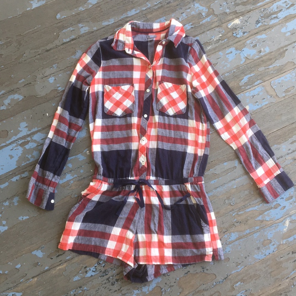 Plaid pajama romper